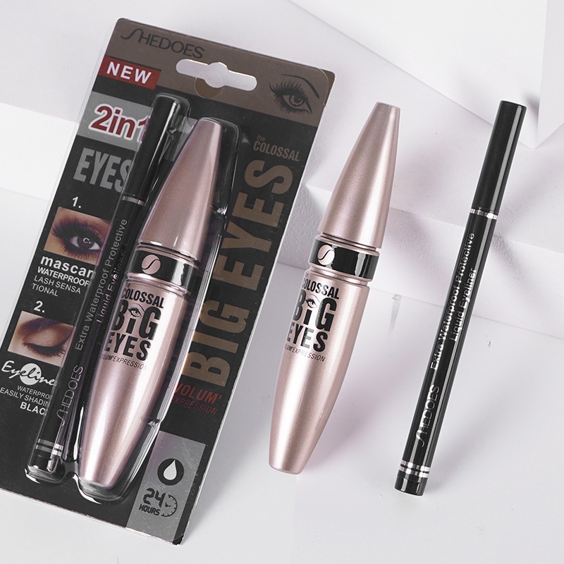 Cross-Border Export Exclusive: Shedoes Non-Smudge Long-Lasting Thickening Waterproof Mascara and Eyeliner Set