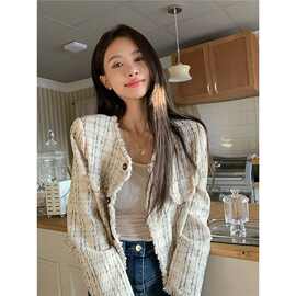 春季新款气质复古小香风短款法式毛边长袖外套开衫上衣女