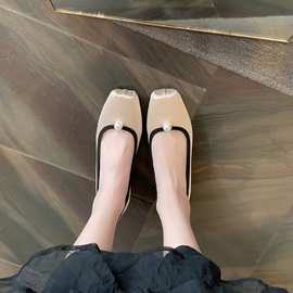 羊皮版~豪年华女鞋缎面珍珠方头气质百搭浅口芭蕾舞鞋平底单鞋女