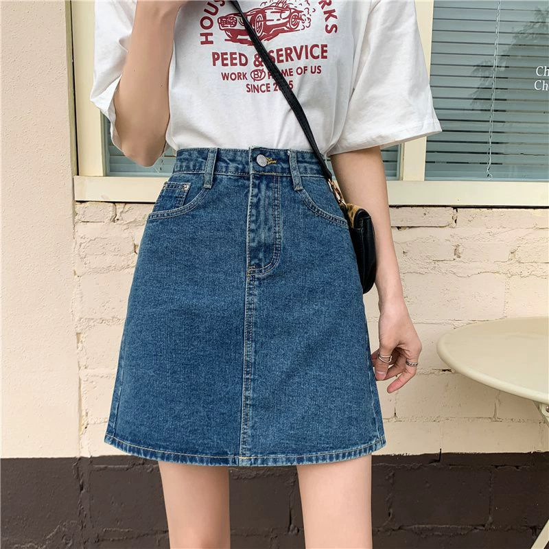 Denim Mini Skirt (Tide), High-Waist A-line, Thin Summer, Hip-Accentuating