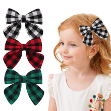 跨境爆款儿童蝴蝶结发夹韩版格子布头饰复古格子布艺领结发饰批发