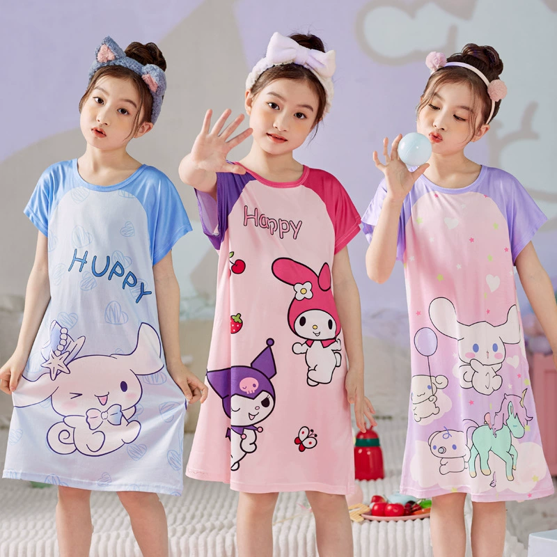 Детская ночная рубашка для девочек Детская Домашняя одежда Пижама для девочек Ночная рубашка для девочек Юбка с коротким рукавом Платье для девочек Домашняя одежда