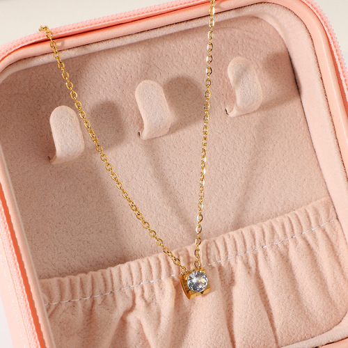 Minimalist Diamond Necklace with Round and Rectangle Design, 18K Gold, Exquisite Chain, Stainless Steel Pendant for Women