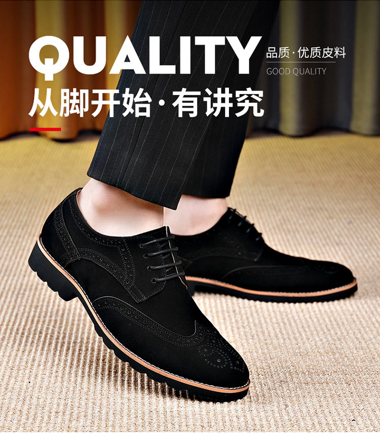Giày Brogue nam da lộn phong cách Anh, giày lười mũi nhọn đế cao su, phối chỉ khâu — 858 kaki, 858 màu nâu sẫm, 858 đen chi tiết 3