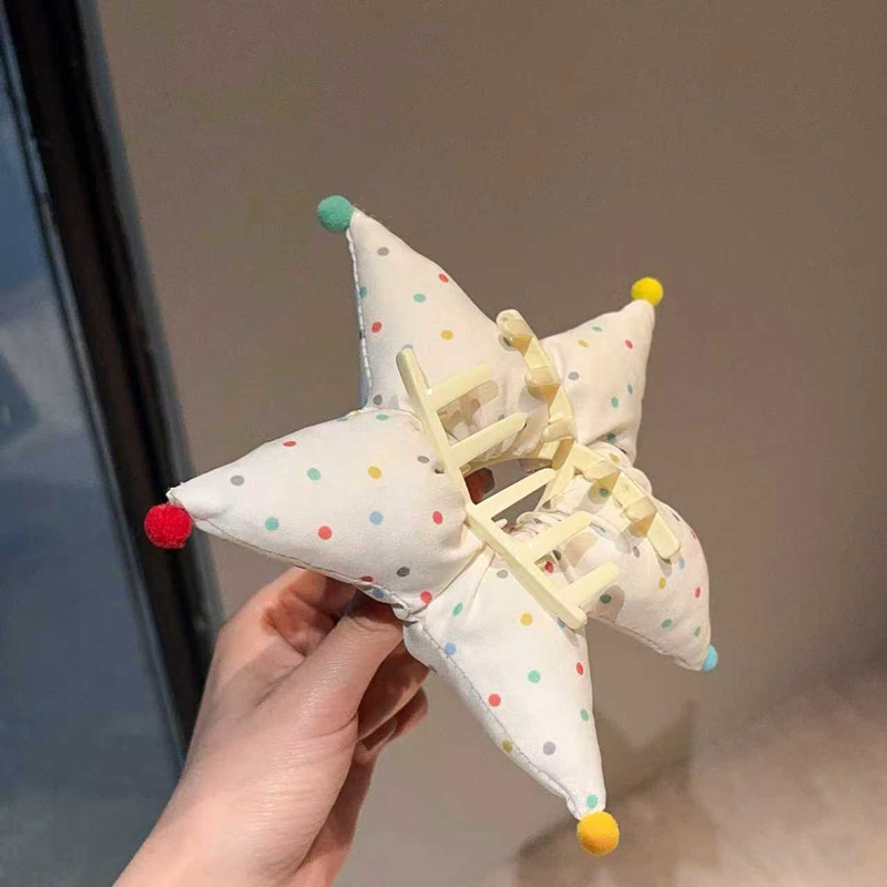 可爱波点五角星发夹小众设计款彩色波点充棉鲨鱼夹后脑勺盘发抓夹|undefined