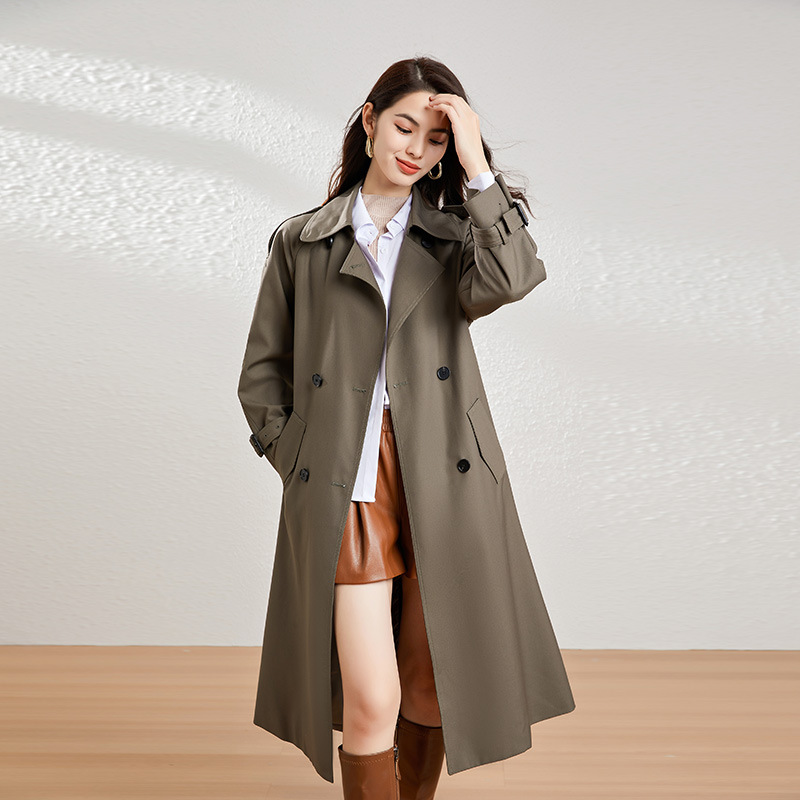 Windbreaker Jacket for Women 2025 New High-End Double-Breasted Elegant British Style Long Autum Loose Slim Coat