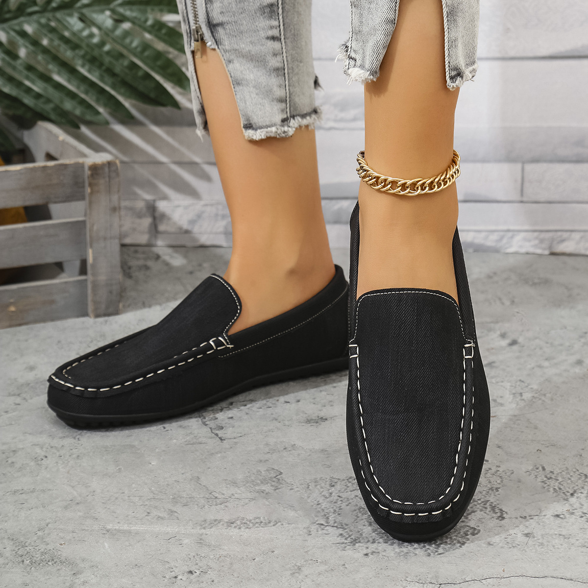 Mocasines Planos para Mujer de Cuero Sintético, Punta Cuadrada, Estilo Retro para Banquete