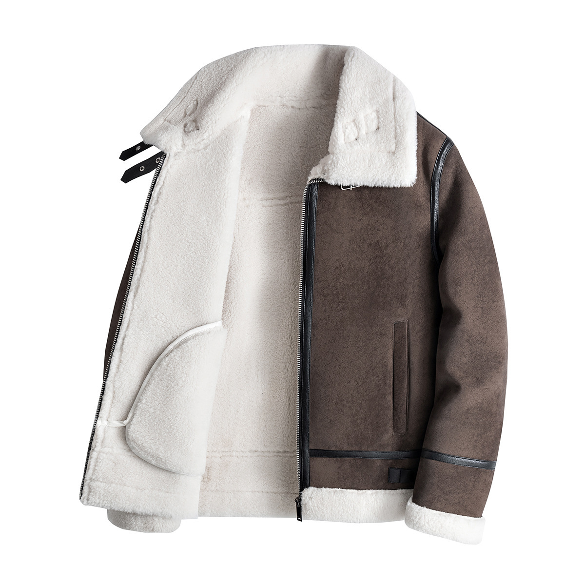 Men’s Genuine Sheepskin & PU Leather Biker Jacket – Short Bomber Style, Retro Collar, Slim Fit (M-4XL)_voghion.com