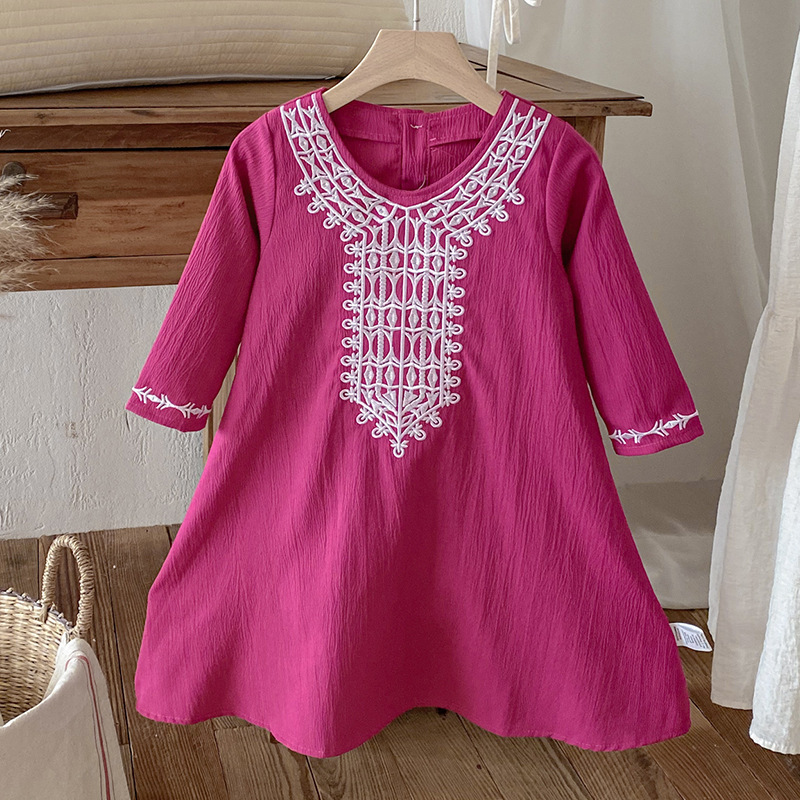 Girls Elsa Princess Dress Spring and Autumn 2025 New Long Sleeve Love Silk Rose Red Dress Children's Fashion Clothes Group