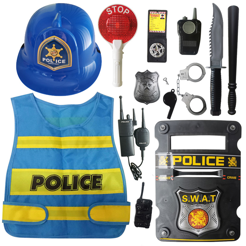 Cross-Border Handcuffs, Batons, Whistles, Adult and Kidsren's Cos Police Role Dance Performance Costumes and Props