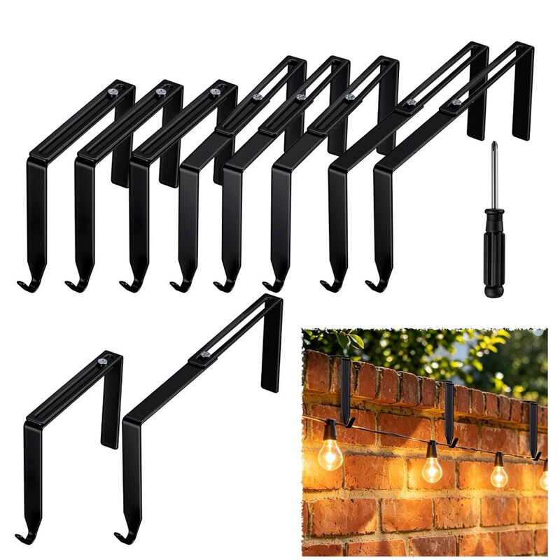 Black Adjustable Outdoor String Light Metal Hooks Suitable for 3.2-6inch Outdoor String Light Hooks and Fence Hooks