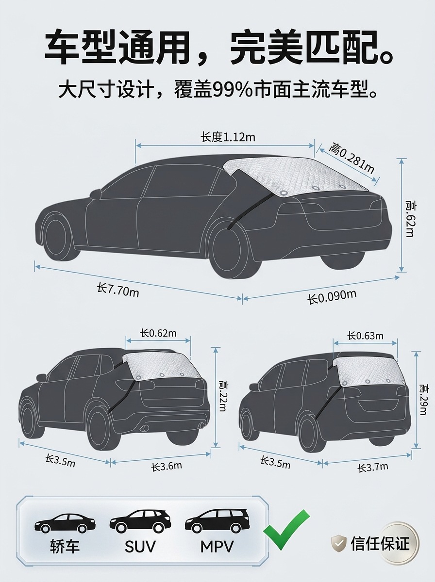 Car rear window snow cover, thickened, sun-proof, UV-resistant, magnetic rear windshield cover, winter frost and freeze protection