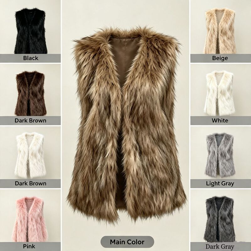 Autumn and winter mid-length faux fox fur coat vest for women, sleeveless cardigan, available in multiple colors, cross-border women's clothing in stock Autumn and winter mid-length faux fox fur coat vest for women, sleeveless cardigan, available in multiple colors, cross-border women's clothing in stock