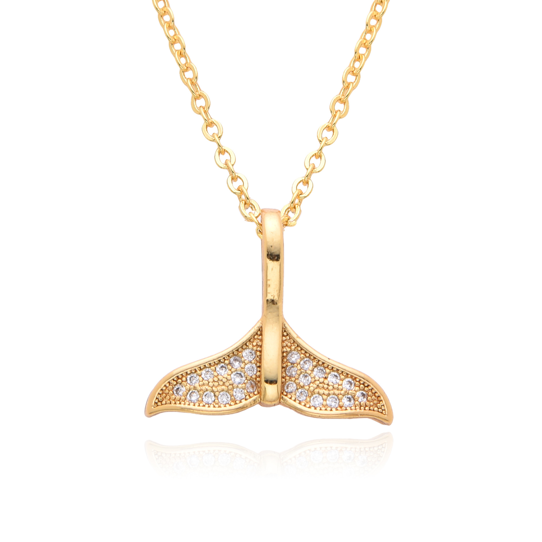 Zircon Inlay Material Mermaid Fish Fish Tail Copper Simple Style Classic Style Korean Style Copper Pendant Necklace Necklace