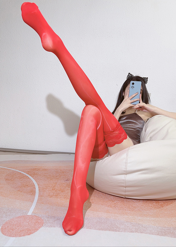 Chaussettes hautes antidérapantes en silicone en dentelle, chaussettes de cuisse grasses, bas sexy soyeux réfléchissants, chaussettes de cuisse d'huile de cheval_voghion.com