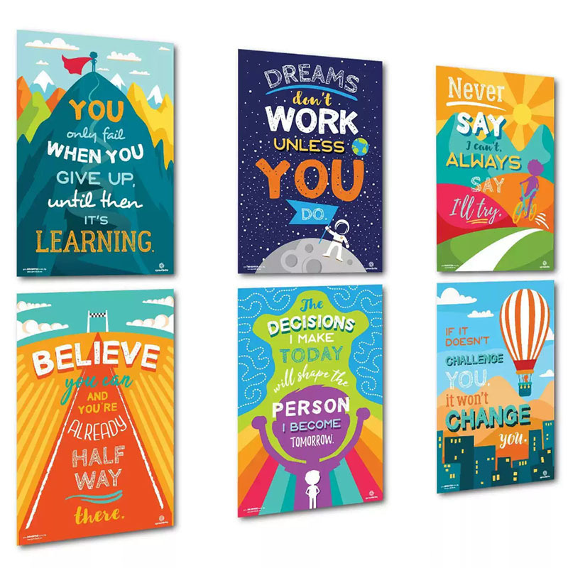 American-style classroom and office English motivational posters, self-adhesive decorative paintings, in stock, suitable for photography, abstract, flat, eco-friendly