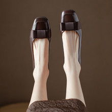 已开价~上脚非常美~法式复古2025平底粗跟方头蝴蝶结浅口单鞋大码