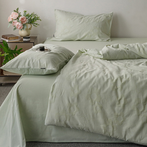 ins style three-layer yarn pure cotton four-piece set jacquard cotton quilt cover fitted sheet washed cotton sheets bedding wholesale