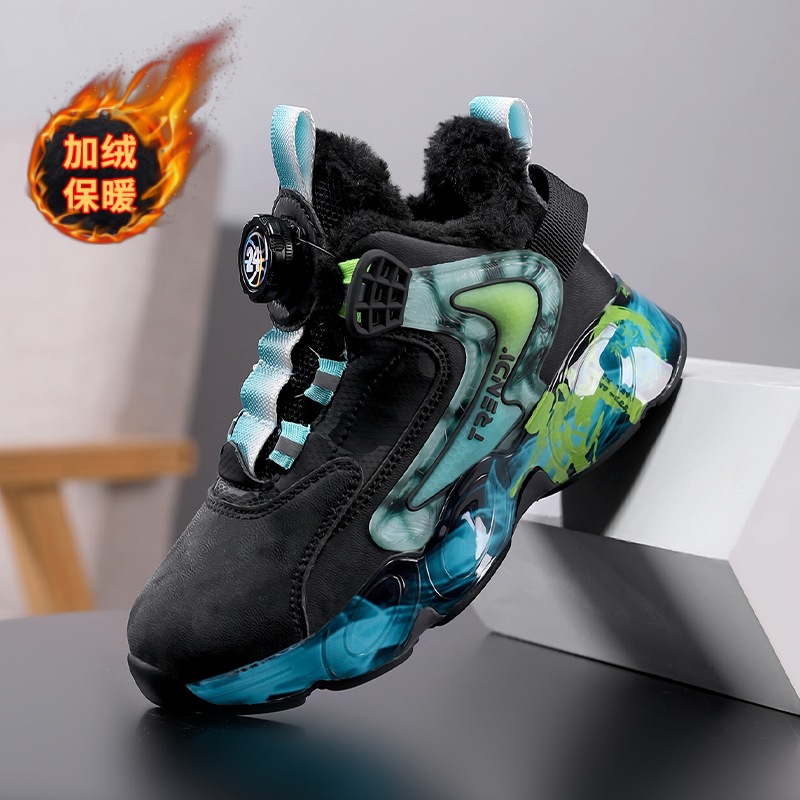 Zapatos de baloncesto de lana para niños invierno nuevo calentamiento antideslizante para niños zapatos deportivos antifría y antiabrasión para niños mayores