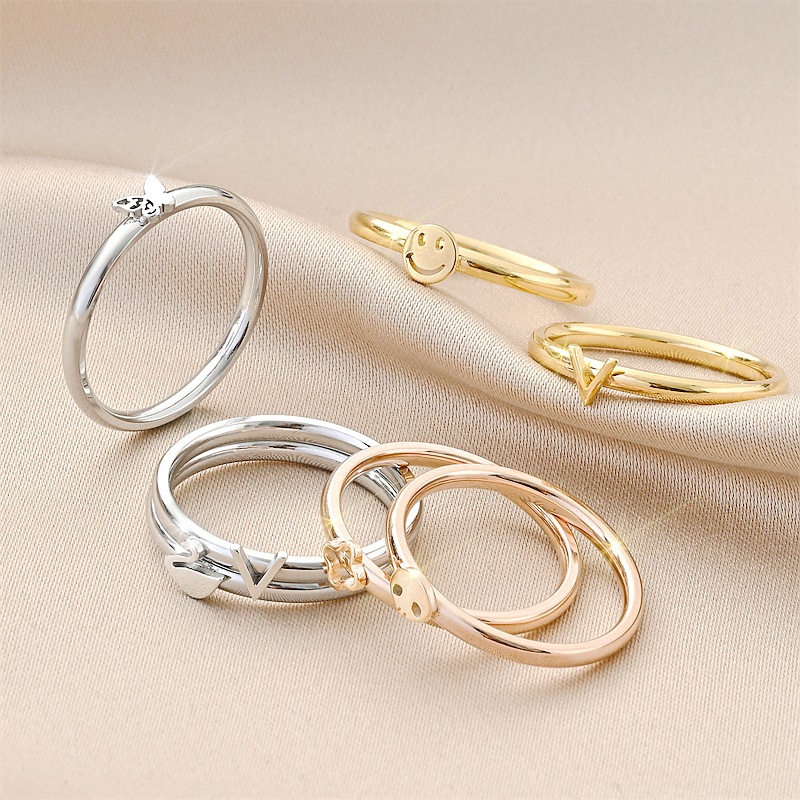 Fashion Geometric Letter Smiley Face Titanium Steel Rings