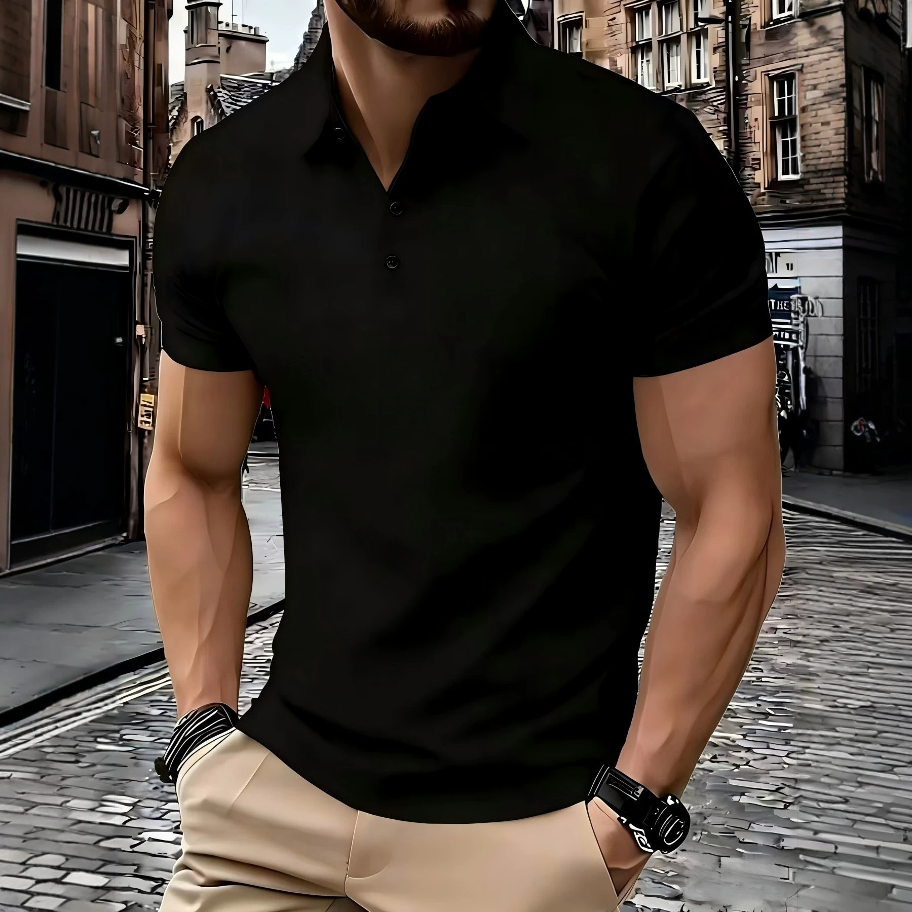 Fábrica de origen personalizada Europa y América polo transfronterizo verano sólido Amazon hombre muscular americano