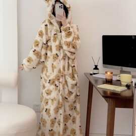 冬季绒款新品小狗舒棉绒睡袍女加厚保暖长毛绒家居服浴袍