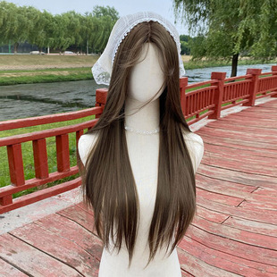 Xuchang Sisi Wig Small Lace Hazelnut Color Long Straight Hair Headgear Mechanism Wig Daily Joker Atmosphere