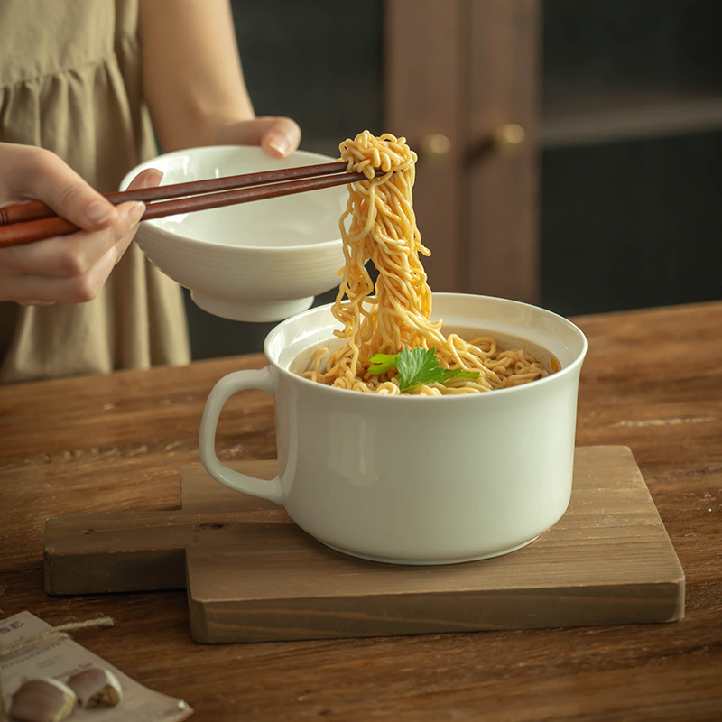 Una compra obligada en la tienda Tazón de fideos instantáneos con tapa Tazón de cerámica de una oreja antiescaldado Tazón de arroz para estudiantes Tazón de arroz para uso doméstico