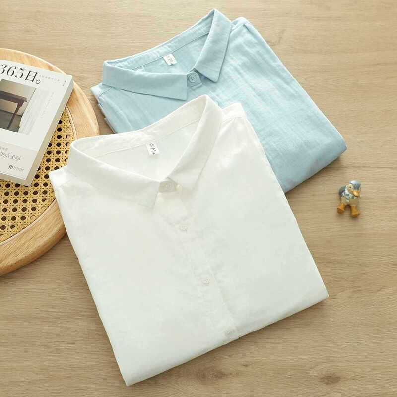 Japanese Single Double-Layer Cotton Gauze Three-Quarter Sleeve Shirt for Women Summer Export High-Quality Soft Skin-Friendly Breathable Pure Cotton Shirt
