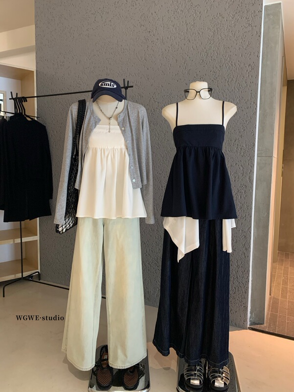 WGWE6730#甜美少女简约百搭针织开衫＋吊带背心两件套套装|undefined