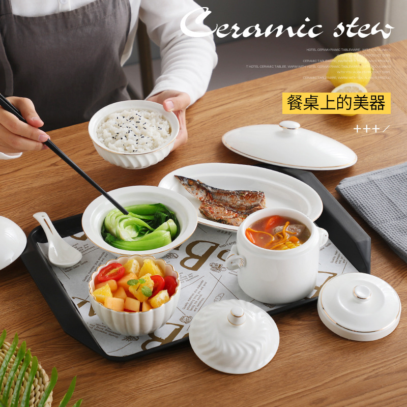 陶磁器月子食器セット碗皿産婦専用蓋付き環境保護衛生月子食一人分煮込みスープ|undefined