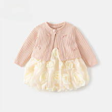 班喜迪女童秋装连衣裙新款洋气宝宝周岁礼服秋季儿童开衫套装裙子