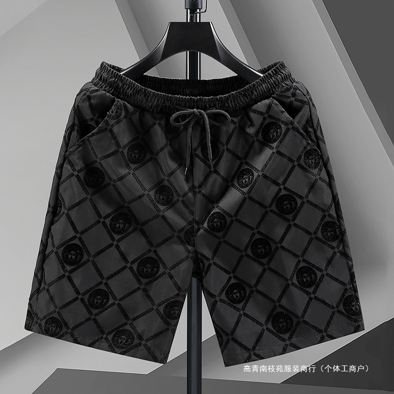 Cross-Border Aliexpress Amazon Trendy European Shorts Men's Summer Flocked Large Pants Casual Beach Pants Men