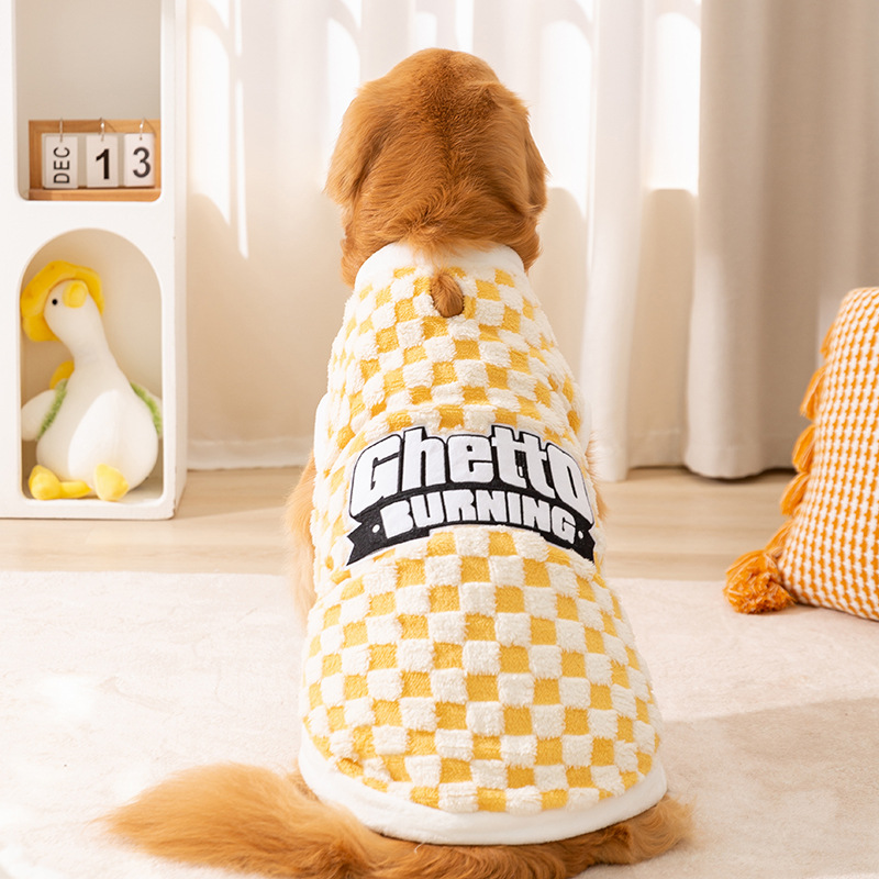 Transfronterizos otoño y invierno perros tablero de ajedrez cuadrado inglés bordado perros grandes camisas de peluquería perros grandes y medianos de pelo dorado Samoan ropa de mascotas