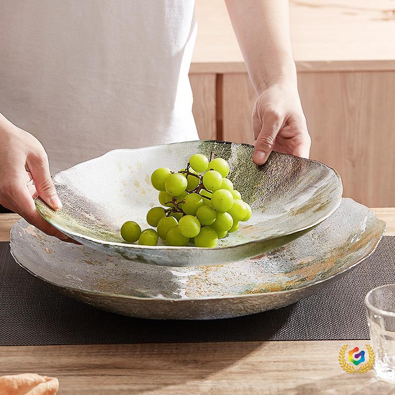 ✅ARDACAM彩箔水果盘家用酒店冷食盘子现代简约玻璃大果盆干果果