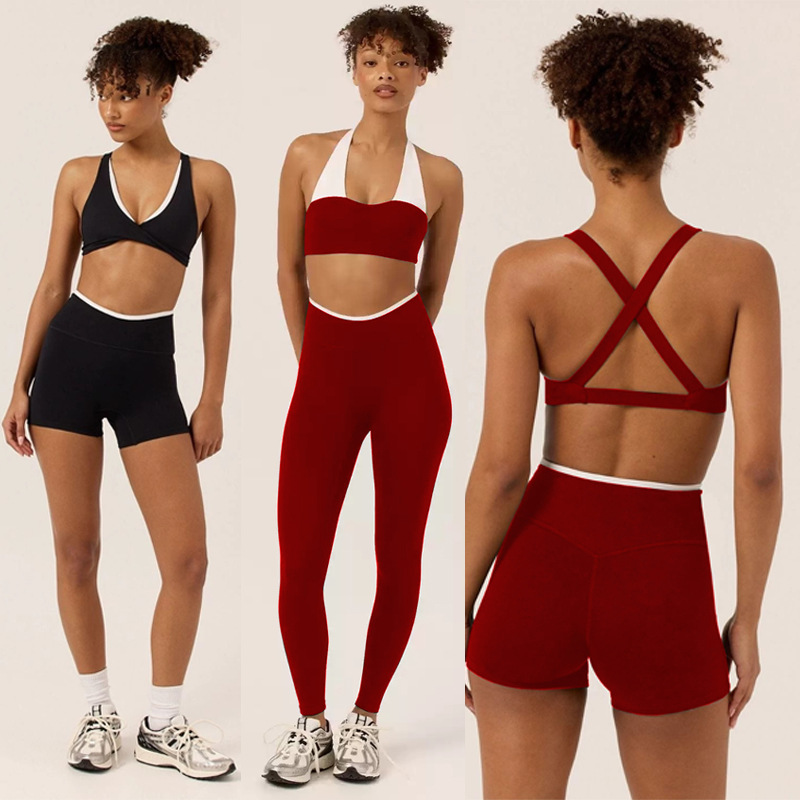 Foreign Trade Cross-Border Yoga Set with Chest Pad, Chest Wrap, Shock-Proof Vest Bra, High-Waisted, High-Elastic, Quick-Drying Sports Fitness Pants