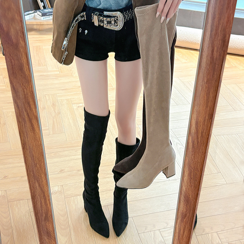 Niche Suede Slimming Over-The-Knee Boots Autumn and Winter Fashion Fleece-Lined Warm Thick-Soled Retro Melad Boots