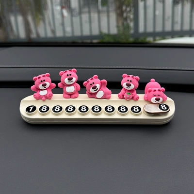 Strawberry Bear Car Temporary Parking Number Plate Women's Cute Mobile Phone Plate Car Decoration (Nömrəli dayanma kartı) - strawberry-bear-5-white-aromatherapy-stop-sign