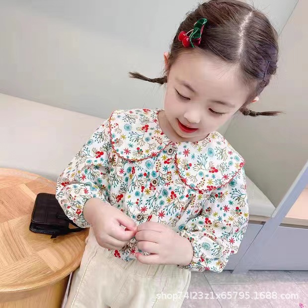Niñas camisa 2024 primavera y otoño nuevo floral Top muñeca de moda coreana estilo occidental bebé niña princesa estilo vestir prendas exteriores