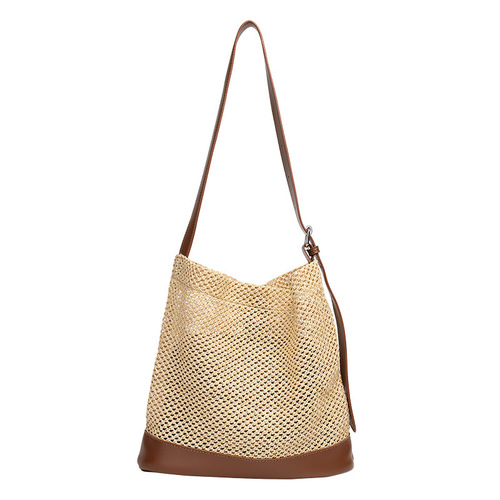 Japanese casual splicing mother-in-law bag ins new holiday beach straw bag net celebrity woven single shoulder crossbody women's bag