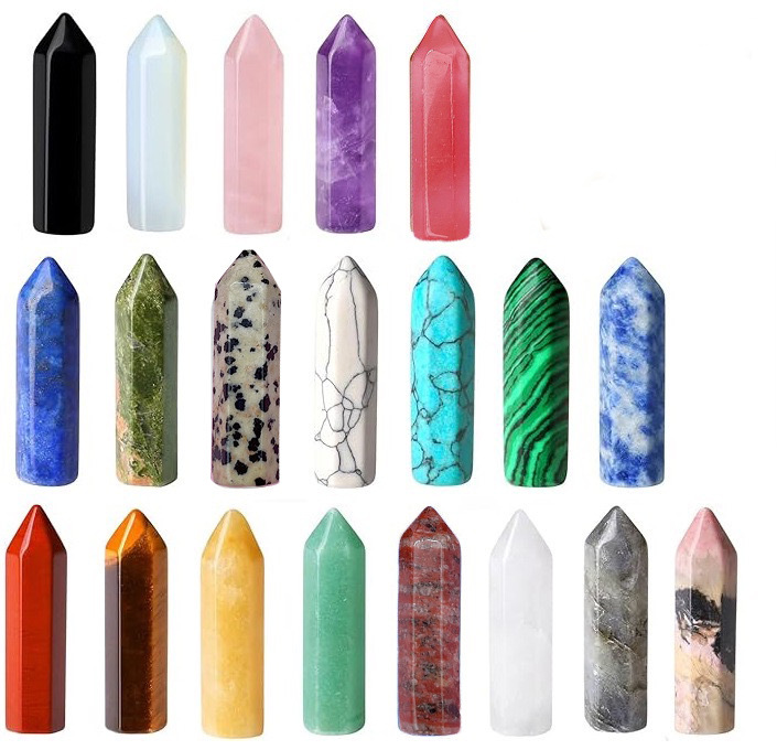 Cristal natural ágata no agujero bala 7 traje yoga energía piedra sola punta hexagonal columna colgante adornos