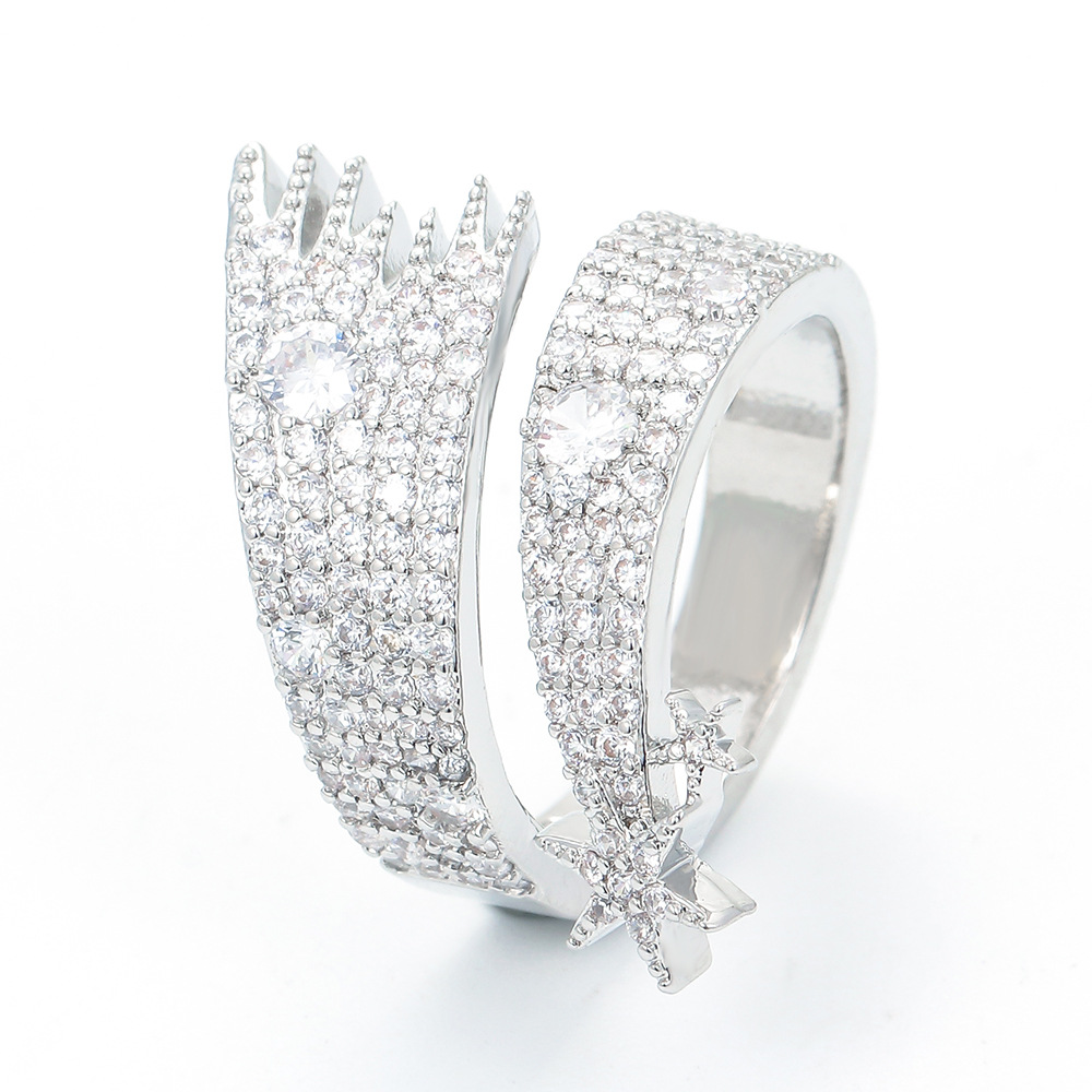 Women'S Gender Plating, Inlay Design Fashion Star Copper Open Ring Plating Inlay Zircon Copper Rings