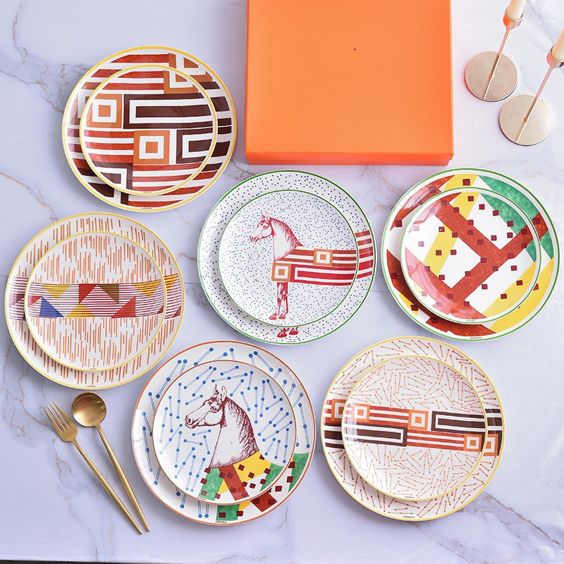 Cross-border European modern fresh couple ceramic western food plate bone china steak plate tableware decorative plate suit wholesale