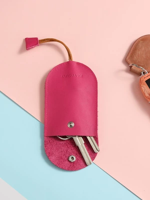 Genuine Leather Ultra-Thin Key Bag: Static Rod/Key Bag - sexy-rose-red