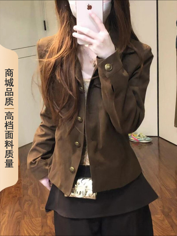 厂家直销翻领工装外套棕色女款早秋季新款小个子短款气质美式夹克|undefined