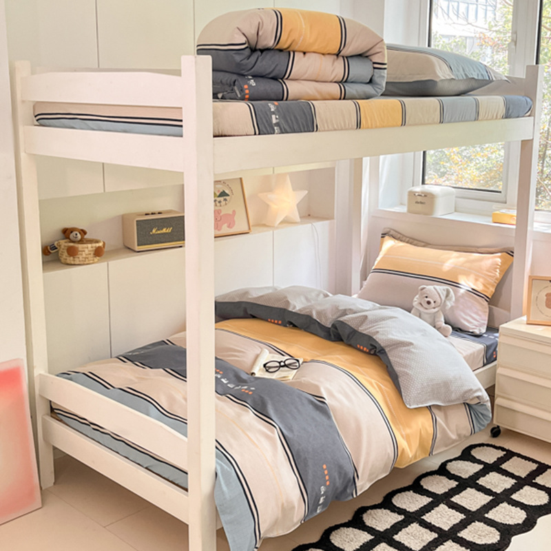 Juego de sábanas impresas de algodón de cuatro piezas Juego de tres piezas para estudiantes individual y doble, dormitorio doméstico de primavera y verano, sábanas lavables a máquina