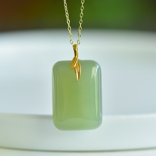 Fubei Diamond Jewelry [18K Gold Inlaid with Hetian Qinghai Material Double Drum Bamboo Bread Brand Pendant] Bare Stone 18*23mm