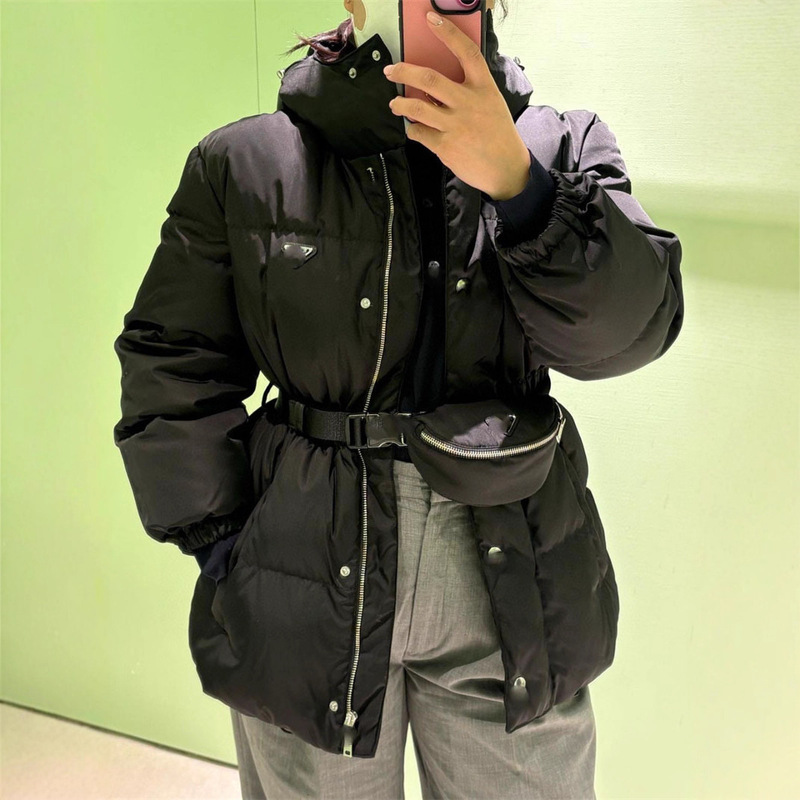 2025秋季新款南油pra简约百搭显瘦甜美少女风连帽腰包收腰羽绒服|undefined