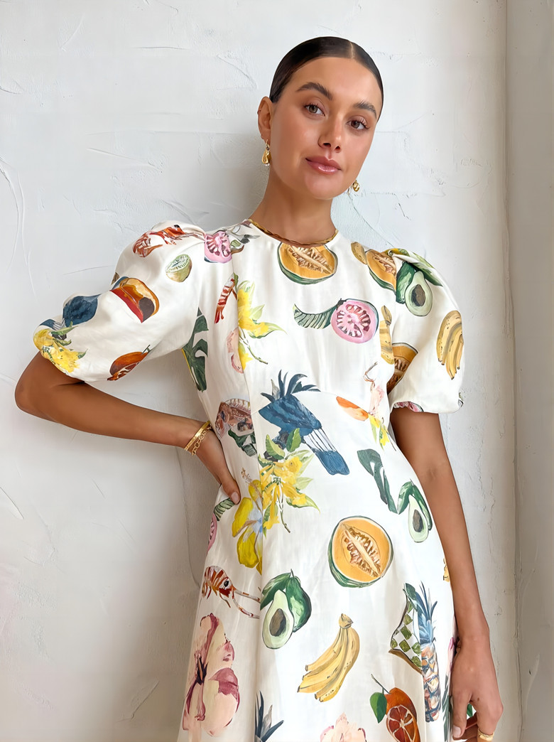 Summer, Spring, Autumn Season Women's Gender Wholesale Women's Casual Printing Fruit Street Round Neck Short Sleeve Swing Dress
