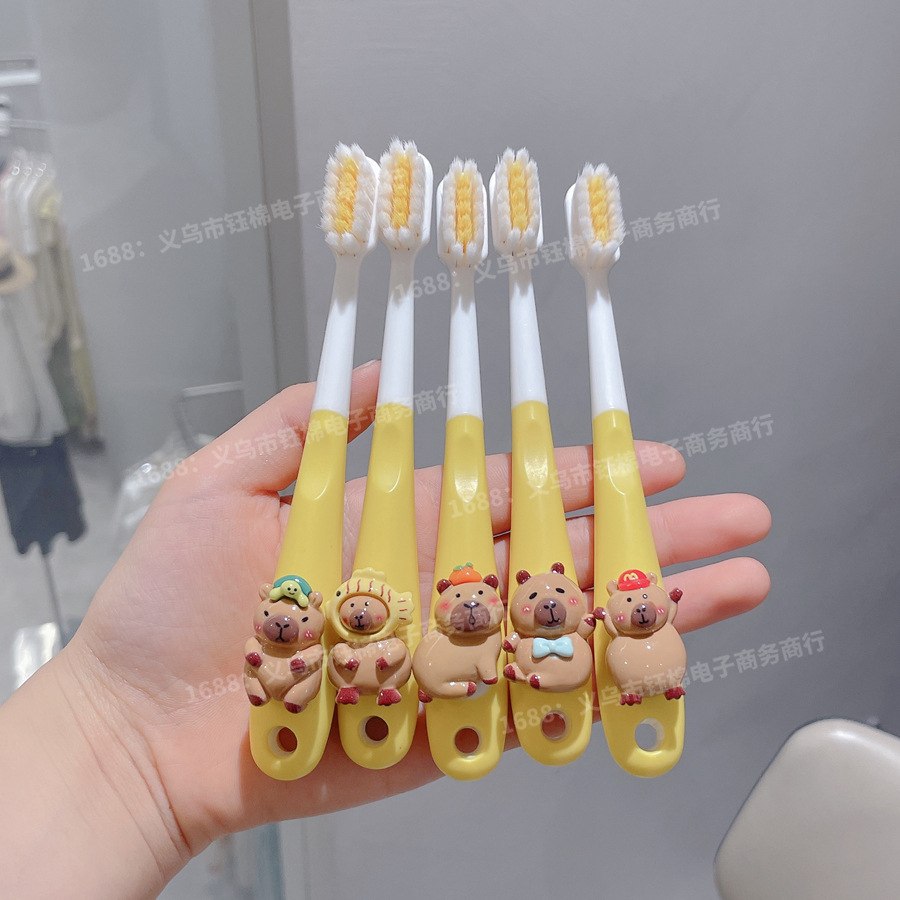 카피바라 어린이 칫솔 부드러운 강모 6~12세 만화 가족 칫솔 잇몸 보호 칫솔 부드러운 강모 고급